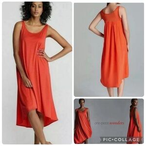 Eileen Fisher Fire Fly Scoop Neck High Low Silk Flare Dress.